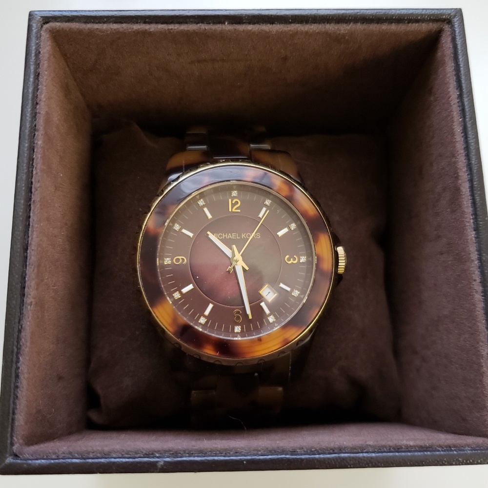 Michael Kors brown tortoise shell acetate watch